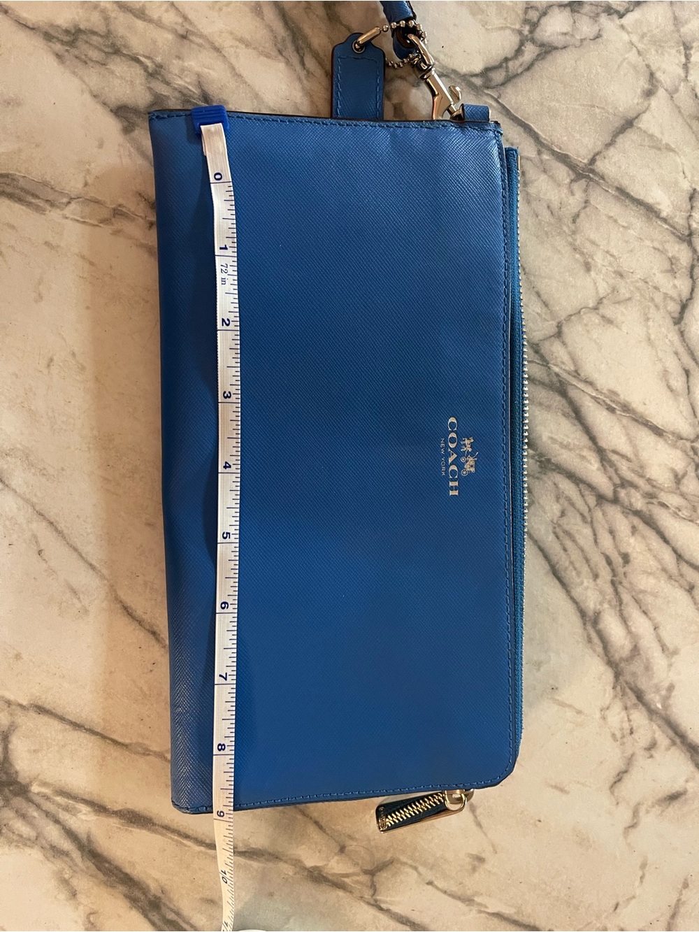 Coach Small Blue Leather Wristlet with Tag and Ball-Chain - Picture 9 of 10